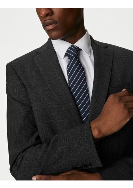 Tailored Fit Ekose Desenli Yün Ceket