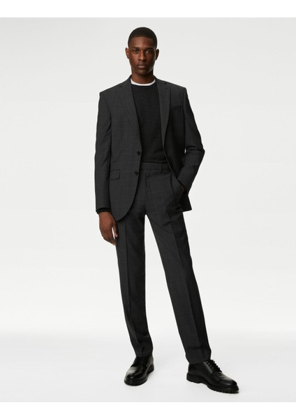 Tailored Fit Ekose Desenli Yün Ceket