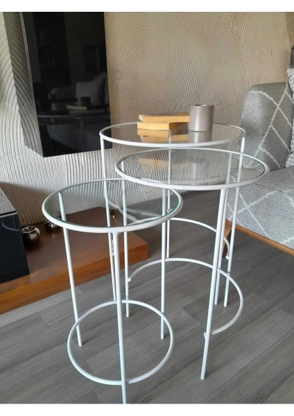 Meri 3'lü Nesting Zigon Metal Yan Sehpa Beyaz fiyatları