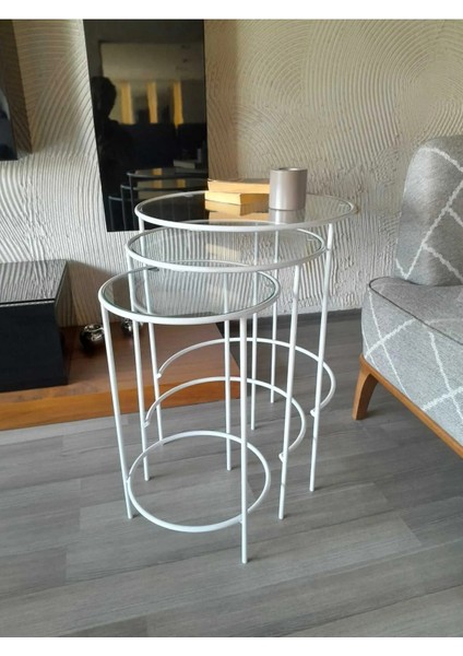 Meri 3'lü Nesting Zigon Metal Yan Sehpa Beyaz modelleri