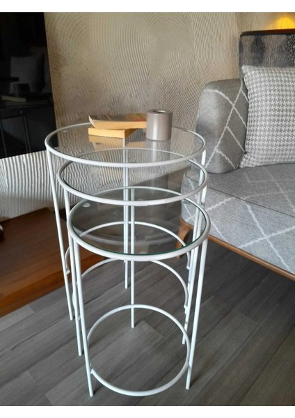 Meri 3'lü Nesting Zigon Metal Yan Sehpa Beyaz fırsatları