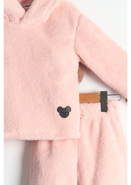Çocuk Kapüşonlu Mickey Mouse Etiket Detaylı Peluş Sweatshirt ve Peluş Pantolon 2'li Alt Üst Takım fiyatları