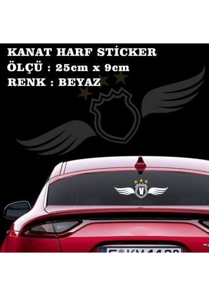 V Harfi Kanatlı 3yıldızlı Sticker - Araba Oto Cam Uyumlu Etiket Yapıştırma