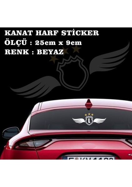 L Harfi Kanatlı 3yıldızlı Sticker - Araba Oto Cam Uyumlu Etiket Yapıştırma