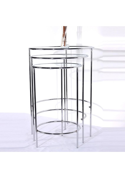 Meri 3'lü Nesting Zigon Gümüş Metal Yan Sehpa modelleri