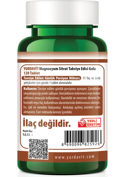 Magnesium Citrate 500 Mg Magnezyum Sitrat 120 Tablet