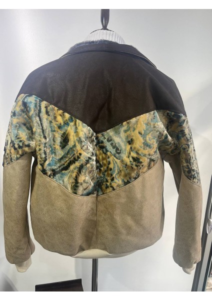 Unisex Aztek Retro Bomber Oversize Desenli Ceket Bykk4