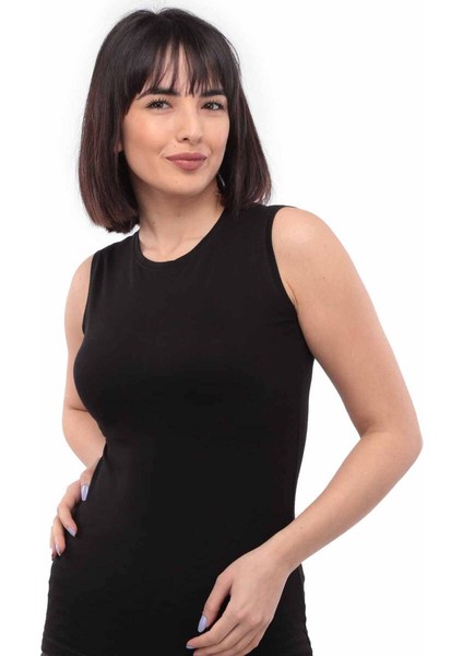 Elastan Sıfır Kol Kadın Atlet 2201 Siyah