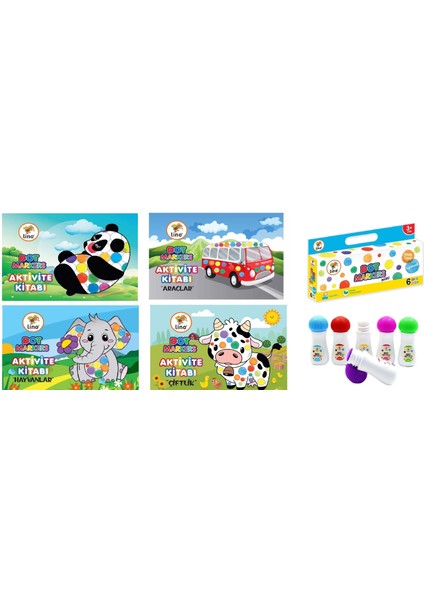 Mini Dot Markers 6’lı Yıkanabilir Kalem ve 4’lü Boya Kitabı Set