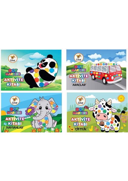 Dot Marker Boyama Kitapları Araçlar - Hayvanlar - Çiftlik 4'lü Set