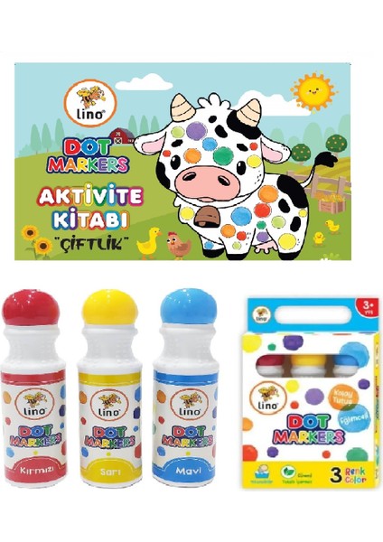 Dot Markers 3'lü Yıkanabilir Kalem ve Çiftlik Boyama Kitabı