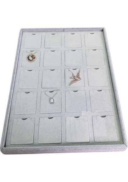 Bölmeli Kolye Küpe Tablası Gri Süet 20'li ( Evalı) (25X35 Cm) fiyatları