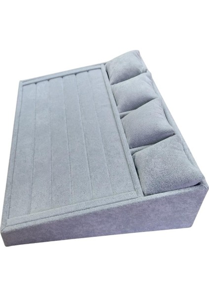 Kademeli Gri Süet Yüzük & Saat & Bileklik Standı & Düzenleyici modelleri