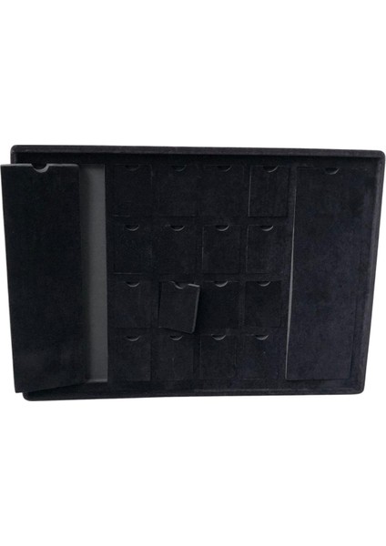 Bölmeli Kolye Küpe Tablası Siyah Süet Mini 16'lı 2 Büyük Ped 18'li ( Evalı) (25X35 Cm)Ayaklı