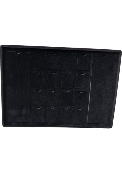 Bölmeli Kolye Küpe Tablası Siyah Süet Mini 16'lı 2 Büyük Ped 18'li ( Evalı) (25X35 Cm)Ayaklı