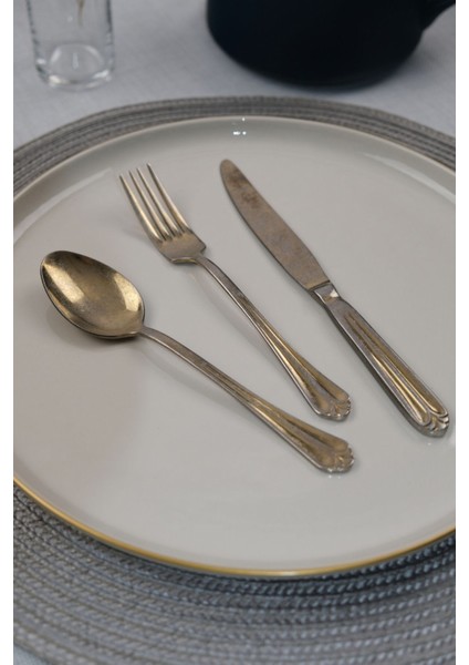 Maya Eskitme Gold Tatlı Çatal Kaşık Bıçak Takımı 18 Parça