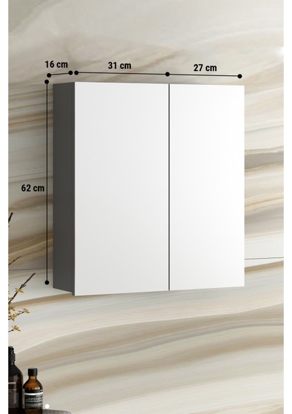 Çiğdem 65 cm Antrasit Gri Mat Mdf Aynalı Asma Banyo Üst Dolabı fırsatları