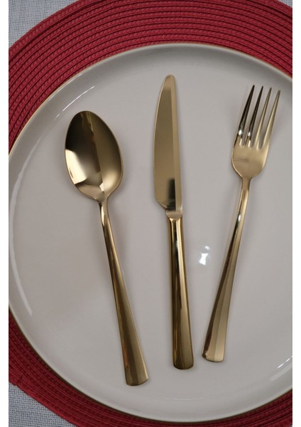 Nida Gold Yemek Çatal Kaşık Bıçak Takımı 6 Kişilik 18 Parça