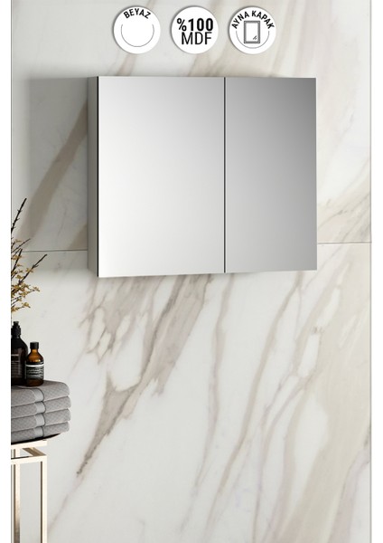 Çiğdem 80 cm Beyaz Mdf Aynalı Asma Banyo Üst Dolabı