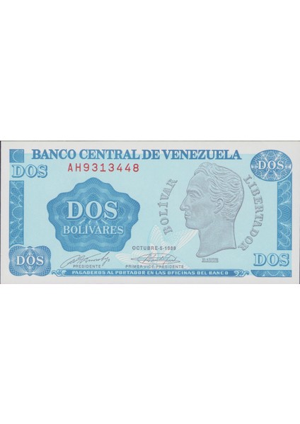 Venezuela 2 Bolivar 1989 Çil Banknot