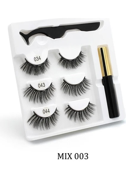 MIX003 Manyetik Kirpikler 3D Suya Dayanıklı Kirpikler Mıknatıslı Kirpikler ve Manyetik Likit Eyeliner ve Manyetik Sahte Kirpikler ve Cımbız Seti (Yurt Dışından)