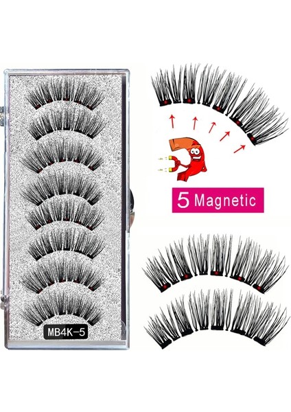 MB4K-5 MB3K 5 Manyetik Kirpik Doğal 3D Mıknatıs ile El Yapımı 8 Adet Manyetik Kirpik Cımbız Seti Vizon Göz Kirpikleri Sahte Cils Magnetiqu (Yurt Dışından)