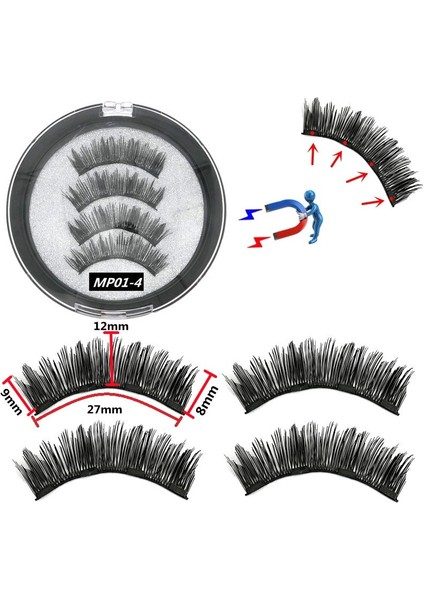 MP12-4-LZ 3D Manyetik Sahte Kirpik El Yapımı Yapay Yanlış Kirpik Manyetik Doğal Vizon Kirpik Mıknatıs Üst Kirpik (Yurt Dışından)