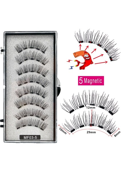 MP05-4-LZ 2 Çift/8 Adet 5 Mıknatıslı Manyetik Kirpik Yeniden Kullanılabilir El Yapımı 3D Vizon Sahte Kirpikler Manyetik Cımbız ile Doğal (Yurt Dışından)