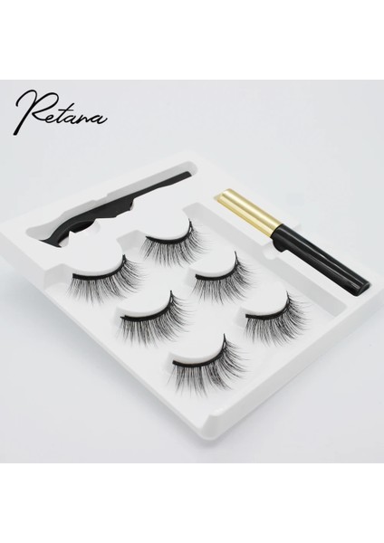 MIX004 Manyetik Kirpikler 3D Sahte Kirpikler Manyetik Sıvı Eyeliner Su Geçirmez Dayanıklı Cımbız Seti El Kirpik Makyaj Aracı (Yurt Dışından)