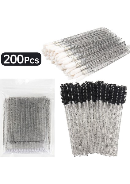 AA255-01 200 Adet Tek Kullanımlık Kristal Makyaj Fırçaları Araç Seti Kirpik Dudak Mikro Fırça Maskara Değneklerini Aplikatör Çubukla Kirpik Uzatma Araçları (Yurt Dışından)