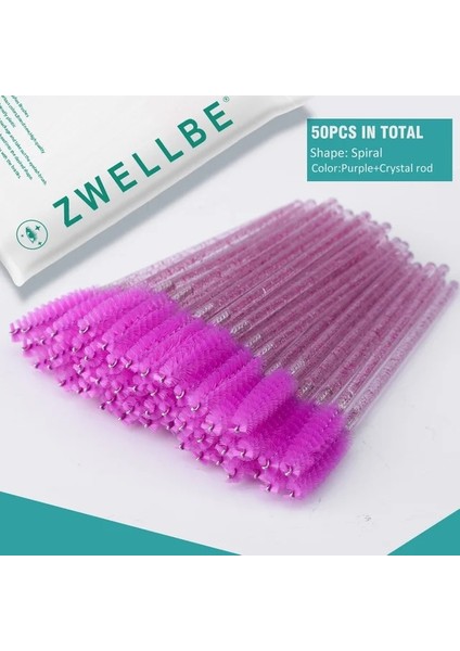 Mor Zwellbe 50 Adet Tek Kullanımlık Renkli Kirpik Fırçaları Plastik Saplı Kaş Maskara Aplikatör Kirpik Uzatma Makyaj Aracı (Yurt Dışından)