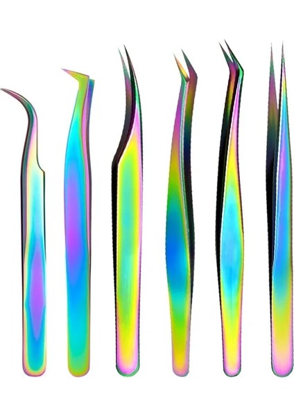 6 Adet Gökkuşağı 6 Adet Yanlış Kirpik Uzatma Cımbız Seti Çanta ile Bireysel Kavisli Şerit Kirpikler Kaş Saç Tokası Maşa Tırnak Sanat Makyaj Aracı (Yurt Dışından)