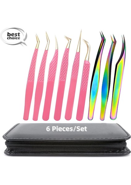 6 Adet Gökkuşağı 6 Adet Yanlış Kirpik Uzatma Cımbız Seti Çanta ile Bireysel Kavisli Şerit Kirpikler Kaş Saç Tokası Maşa Tırnak Sanat Makyaj Aracı (Yurt Dışından) fiyatları