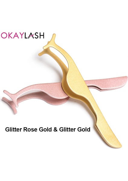 Glitter Gül Altın Okaylash Paslanmaz Altın Yanlış Kirpik Cımbız Gül Altın Sahte Göz Kirpik Uzatma Çok Renkli Aplikatör Kelepçe Özel Etiket (Yurt Dışından)