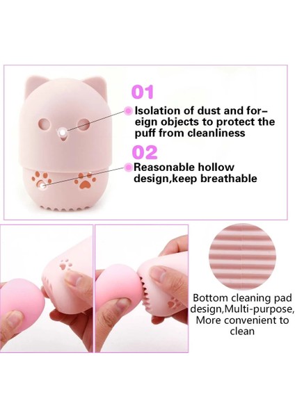 Pembe Puf Kozmetik Pudra Puf Fondöten Sünger Yumuşak Silikon Toz Puf Kurutma Tutucu Blender Sünger Kutusu Makyaj Aksesuarları (Yurt Dışından) fiyatları