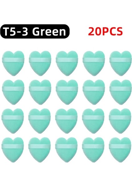 T5-3 Yeşil 20 Adet Ogeyero Kalp Şeklinde Kadife Yüz Yüz Makyaj Puf Kozmetik Makyaj Pamuk Sünger Puflar Makyaj Araçları (Yurt Dışından)