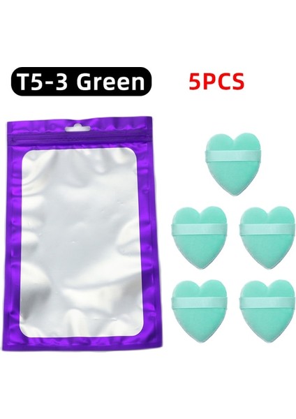T5-3 Yeşil 5 Adet Ogeyero Kalp Şeklinde Kadife Yüz Yüz Makyaj Puf Kozmetik Makyaj Pamuk Sünger Puflar Makyaj Araçları (Yurt Dışından)