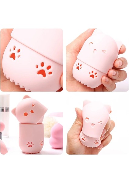 No.7 Renkli Kedi Taşınabilir Toz Puf Tutucu Sünger Makyaj Kurutma Kutuları Güzellik Yumurtaları ile Yumuşak Silikon Kozmetik Sünger Kutuları Tutucu (Yurt Dışından)