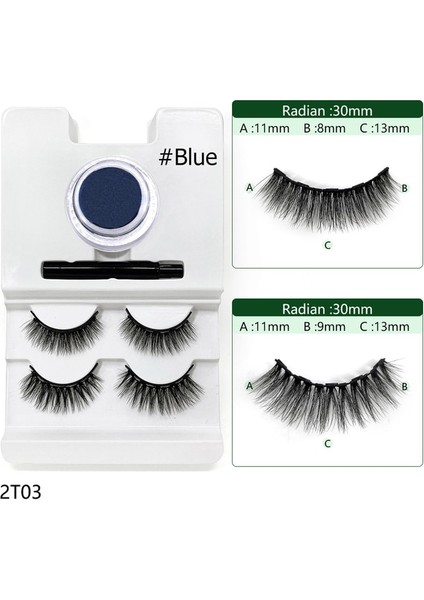 MT081BU3 Manyetik Yanlış Kirpik Çok Renkli Manyetik Eyeliner Seti El Yapımı Hiçbir Tutkal Hipoalerjenik 3D Sahte Kirpik Mat Renk Eyeliner (Yurt Dışından)