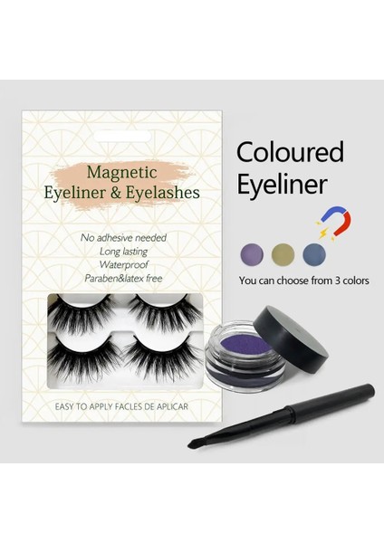 MT081BU3 Manyetik Yanlış Kirpik Çok Renkli Manyetik Eyeliner Seti El Yapımı Hiçbir Tutkal Hipoalerjenik 3D Sahte Kirpik Mat Renk Eyeliner (Yurt Dışından)