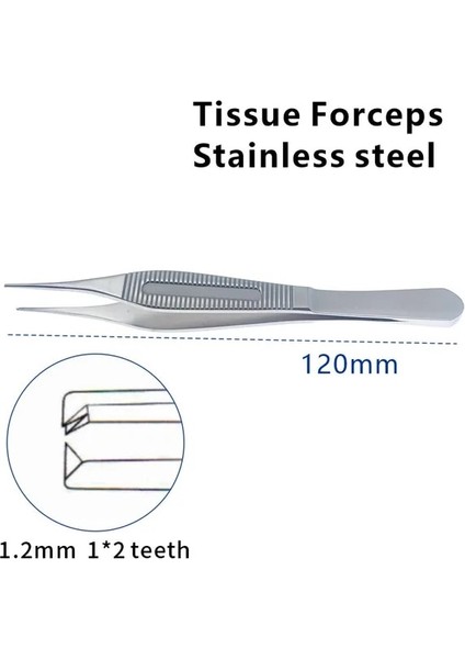1.2 Diş Paslanmaz Çelik Doku Forseps Oftalmik Cerrahi Alet 120MM Düz Dişler (Yurt Dışından)