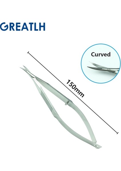 Paslanmaz 150MM Paslanmaz Çelik Düz Saplı Göz Mikro Makas Oftalmik Makas Kavisli Düz Makas Oftalmik Alet (Yurt Dışından)