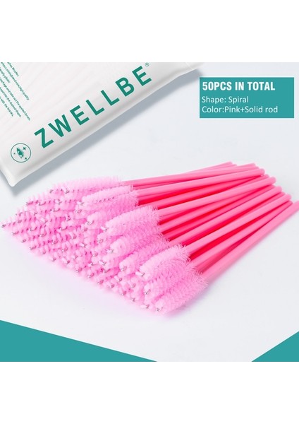Tüm Pembe Zwellbe 50 Adet Tek Kullanımlık Renkli Kirpik Fırçaları Plastik Saplı Kaş Maskara Aplikatör Kirpik Uzatma Makyaj Aracı (Yurt Dışından)