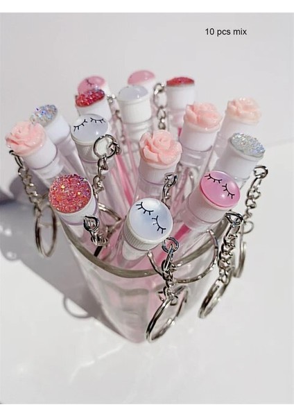 10 Adet Pembe Mix Yeniden Kullanılabilir Kirpik Fırçası Tüp Anahtarlık Plastik Taşınabilir Mini Kirpik Tarağı Biriktirme Konteyner Glitter Cils Maskara Değneklerini Anahtarlık (Yurt Dışından)