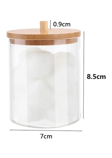 J Pamuk Pedleri Kavanoz Kozmetik Saklama Kutusu Pamuklu Çubukla Çubuk Kozmetik Takı Organizatör Bambu Kapaklı Makyaj Yeniden Paketleme Kutuları (Yurt Dışından)