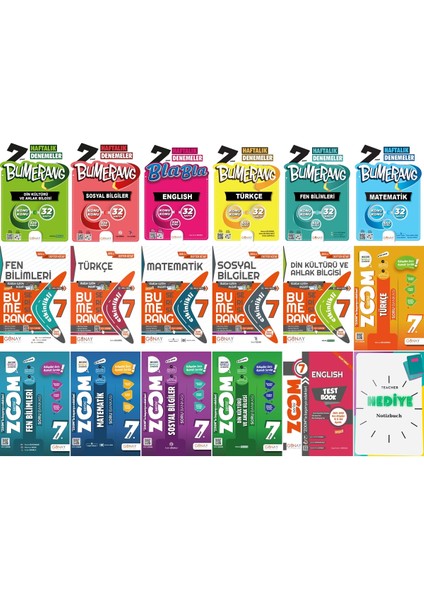 2024 Güncel 7. Sınıf Tüm Dersler Bumerang Zoom ve 32 Haftalık Denemeler Seti Yeni Nesil Geliştirici