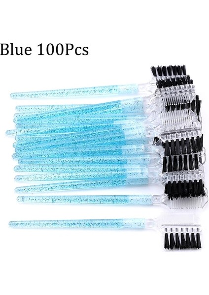 Mavi 100 Adet 20 Adet 2in1 Kirpik Tarağı Çift Amaçlı Kristal Kirpik Kaş Fırçası Tarak Kirpik Uzatma Aracı Makyaj Kozmetik Kirpik Aksesuarları (Yurt Dışından)