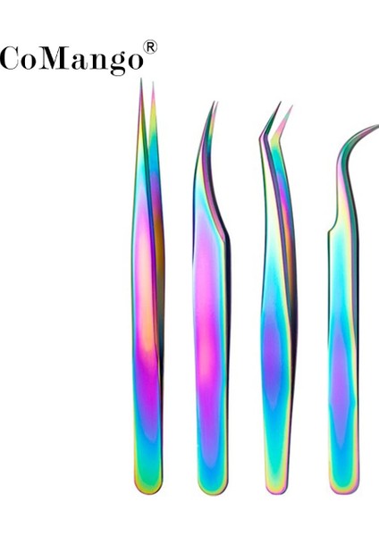 Rainbow 3 Comango Kirpik Cımbızı Paslanmaz Çelik Süper Sert Cımbız Kirpik Uzatma Için Yüksek Hassasiyetli Anti-Statik Cımbız (Yurt Dışından)
