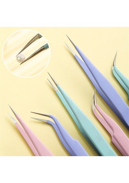 Pembe Kavisli Paslanmaz Çelik Düz + Kavisli Renkli Cımbız Nail Art Etiket Rhinestones Toplama Aracı Makyaj Kirpik Dıy Cımbız Aracı (Yurt Dışından) fiyatları