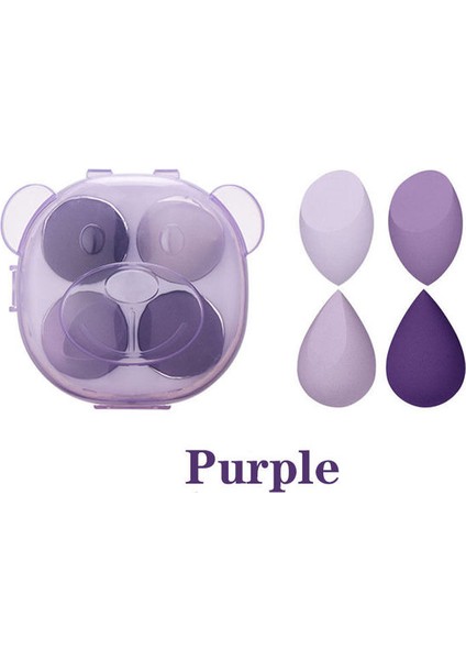 Mor Ayı Kutusu 4 Adet Makyaj Süngeri Tozu Puf Kuru ve Islak Kombine Güzellik Aracı Kozmetik Topu Vakıf Tozu Puf Ayı Kutulu Makyaj Süngeri Yumurta (Yurt Dışından)